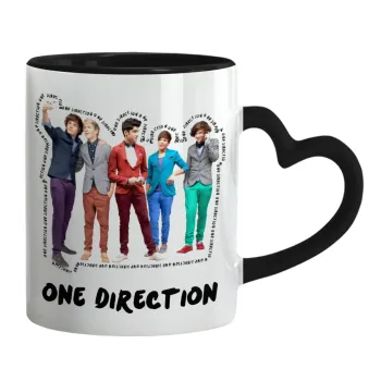 One Direction , Mug heart black handle, ceramic, 330ml