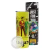 Neon Yellow Travel Tumbler θερμό, μεταλλικό καλαμάκι(Ανωξείδωτο 304 Food grade, BPA free, 600ml)