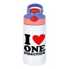I Love, One Direction, Παιδικό παγούρι θερμό, ανοξείδωτο, με καλαμάκι ασφαλείας, ροζ/μωβ (350ml)