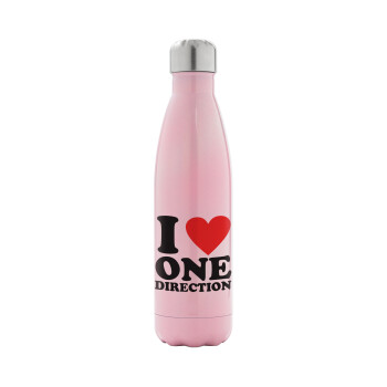 I Love, One Direction, Μεταλλικό παγούρι θερμός Ροζ Ιριδίζον (Stainless steel), διπλού τοιχώματος, 500ml