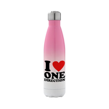 I Love, One Direction, Metal mug thermos Pink/White (Stainless steel), double wall, 500ml