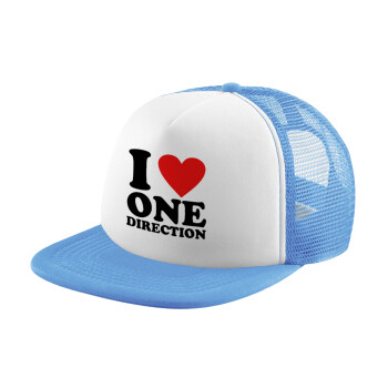I Love, One Direction, Καπέλο Soft Trucker με Δίχτυ Γαλάζιο/Λευκό