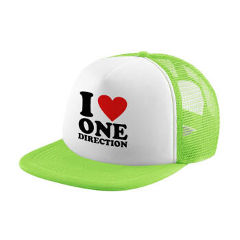 I Love, One Direction, Καπέλο Soft Trucker με Δίχτυ Πράσινο/Λευκό