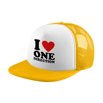 I Love, One Direction, Καπέλο Ενηλίκων Soft Trucker με Δίχτυ Κίτρινο/White (POLYESTER, ΕΝΗΛΙΚΩΝ, UNISEX, ONE SIZE)