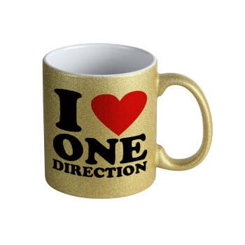 I Love, One Direction, Κούπα Χρυσή Glitter που γυαλίζει, κεραμική, 330ml