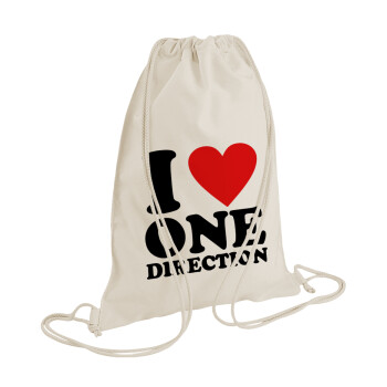 I Love, One Direction, Τσάντα πλάτης πουγκί GYMBAG natural (28x40cm)