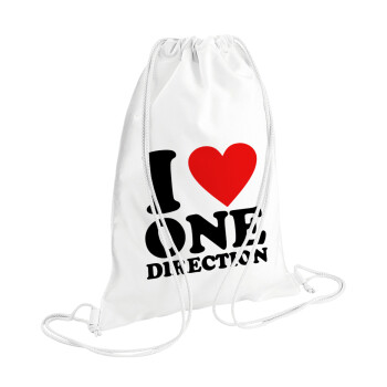 I Love, One Direction, Τσάντα πλάτης πουγκί GYMBAG λευκή (28x40cm)
