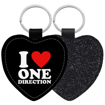 I Love, One Direction, Μπρελόκ PU δερμάτινο glitter καρδιά ΜΑΥΡΟ