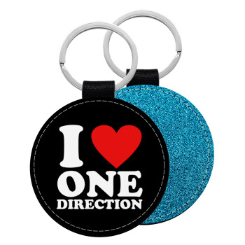 I Love, One Direction, Μπρελόκ Δερματίνη, στρογγυλό ΜΠΛΕ (5cm)