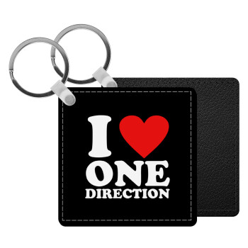 I Love, One Direction, Μπρελόκ Δερματίνη, τετράγωνο ΜΑΥΡΟ (5x5cm)