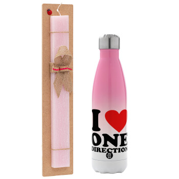 I Love, One Direction, Easter Set, Metallic pink/white (Stainless steel) thermos, double-walled, 500ml & aromatic flat Easter candle (30cm) (PINK)