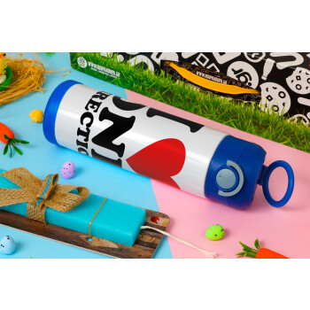 I Love, One Direction, Πασχαλινή Λαμπάδα με Παιδικό παγούρι θερμό, ανοξείδωτο, με καλαμάκι ασφαλείας, ΜΠΛΕ (500ml)