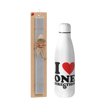 I Love, One Direction, Easter Set, metallic stainless thermos bottle (500ml) & scented flat Easter candle (30cm) (GRAY)