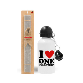 I Love, One Direction, Easter Set, metallic aluminum water bottle (500ml) & aromatic flat Easter candle (30cm) (GRAY)