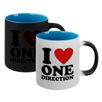I Love, One Direction, Κούπα Μαγική εσωτερικό μπλε, κεραμική 330ml που αλλάζει χρώμα με το ζεστό ρόφημα