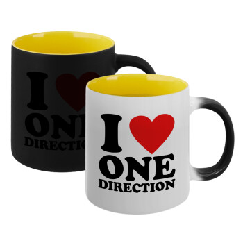 I Love, One Direction, Κούπα Μαγική εσωτερικό κίτρινη, κεραμική 330ml που αλλάζει χρώμα με το ζεστό ρόφημα