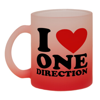 I Love, One Direction, Κούπα γυάλινη δίχρωμη με βάση το κόκκινο ματ, 330ml