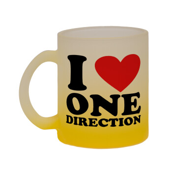 I Love, One Direction, Κούπα γυάλινη δίχρωμη με βάση το κίτρινο ματ, 330ml