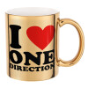 I Love, One Direction, Κούπα κεραμική, χρυσή καθρέπτης, 330ml