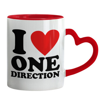 I Love, One Direction, Κούπα καρδιά χερούλι κόκκινη, κεραμική, 330ml