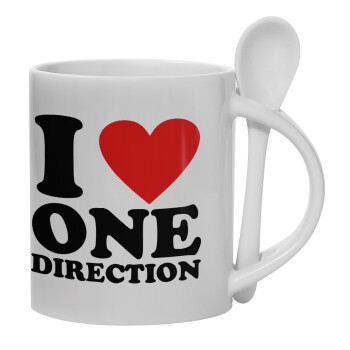 I Love, One Direction, Ceramic coffee mug with Spoon, 330ml (1pcs)