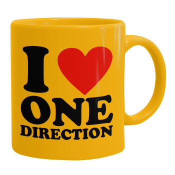 I Love, One Direction, Ceramic coffee mug yellow, 330ml (1pcs)
