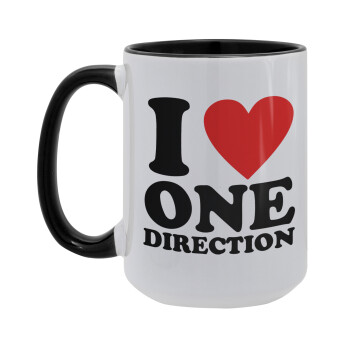 I Love, One Direction, Κούπα Mega 15oz, κεραμική Μαύρη, 450ml