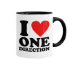 I Love, One Direction, Κούπα χρωματιστή μαύρη, κεραμική, 330ml
