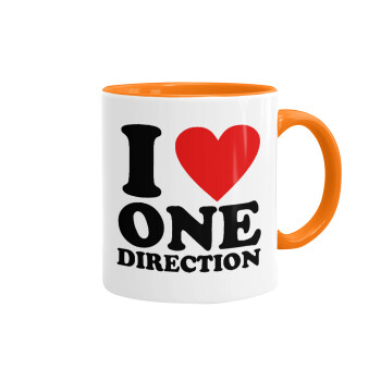 I Love, One Direction, Κούπα χρωματιστή πορτοκαλί, κεραμική, 330ml