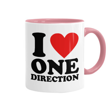 I Love, One Direction, Κούπα χρωματιστή ροζ, κεραμική, 330ml