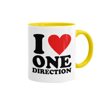 I Love, One Direction, Κούπα χρωματιστή κίτρινη, κεραμική, 330ml