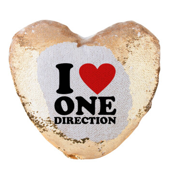 I Love, One Direction, Μαξιλάρι καναπέ καρδιά Μαγικό Χρυσό με πούλιες 40x40cm περιέχεται το  γέμισμα