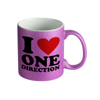 I Love, One Direction, Κούπα Μωβ Glitter που γυαλίζει, κεραμική, 330ml