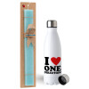 Easter Set, metallic stainless steel water bottle (750ml) & aromatic flat Easter candle (30cm) (TURQUOISE)