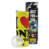Neon Yellow Travel Tumbler θερμό, μεταλλικό καλαμάκι(Ανωξείδωτο 304 Food grade, BPA free, 600ml)