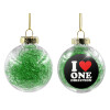 Transparent Christmas tree ball ornament with green filling 8cm