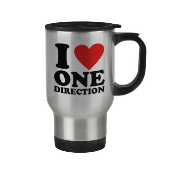 I Love, One Direction, Stainless steel travel mug with lid, double wall 450ml