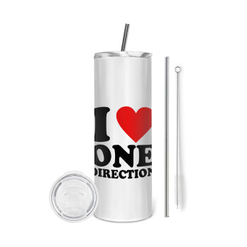 I Love, One Direction, Eco friendly ποτήρι θερμό (tumbler) από ανοξείδωτο ατσάλι 600ml, με μεταλλικό καλαμάκι & βούρτσα καθαρισμού