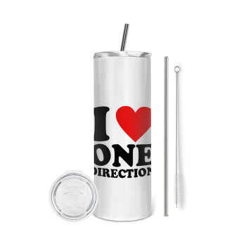 I Love, One Direction, Tumbler ποτήρι θερμό από ανοξείδωτο ατσάλι 600ml, με μεταλλικό καλαμάκι & βούρτσα καθαρισμού