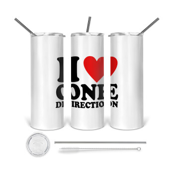 I Love, One Direction, 360 Eco friendly ποτήρι θερμό (tumbler) από ανοξείδωτο ατσάλι 600ml, με μεταλλικό καλαμάκι & βούρτσα καθαρισμού