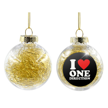 I Love, One Direction, Χριστουγεννιάτικη μπάλα δένδρου διάφανη με χρυσό γέμισμα 8cm