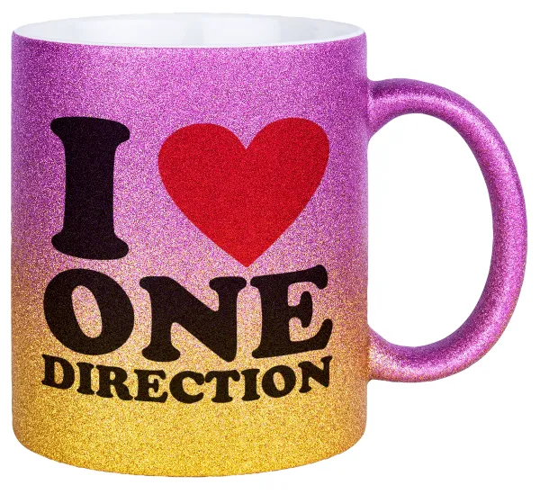 I Love — Gold/pink glitter mug, ceramic, 330ml
