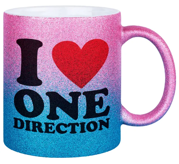 I Love — Gold/blue glitter mug, ceramic, 330ml