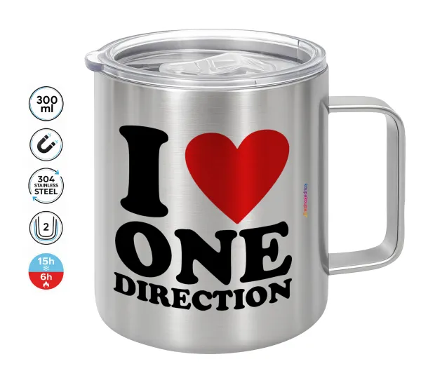 I Love — Double-walled stainless steel mug 300ml with temperature-retaining lid