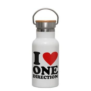 I Love, One Direction, Metallic thermos (Stainless steel) White with wooden lid (bamboo), double-walled, 350ml