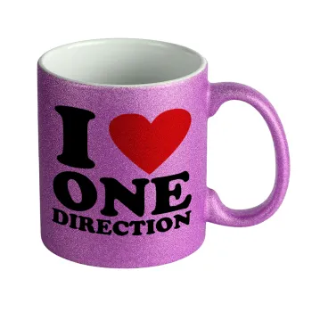 I Love, One Direction, Κούπα Μωβ Glitter που γυαλίζει, κεραμική, 330ml