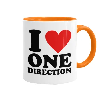 I Love, One Direction, Κούπα χρωματιστή πορτοκαλί, κεραμική, 330ml