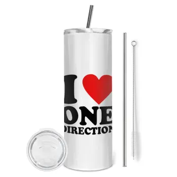 I Love, One Direction, Tumbler ποτήρι θερμό από ανοξείδωτο ατσάλι 600ml, με μεταλλικό καλαμάκι & βούρτσα καθαρισμού