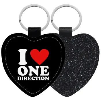 I Love, One Direction, Μπρελόκ PU δερμάτινο glitter καρδιά ΜΑΥΡΟ