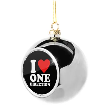 I Love, One Direction, Silver 8cm Christmas tree ball ornament